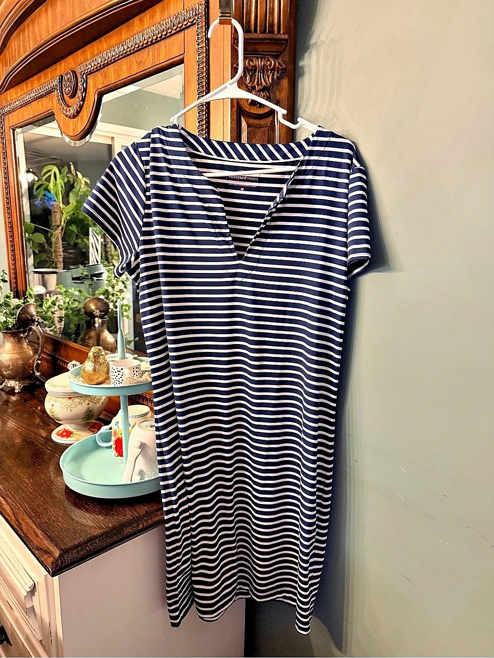 Vineyard Vines Short Sleeve Knit Margo Shirtdress Blue & White
